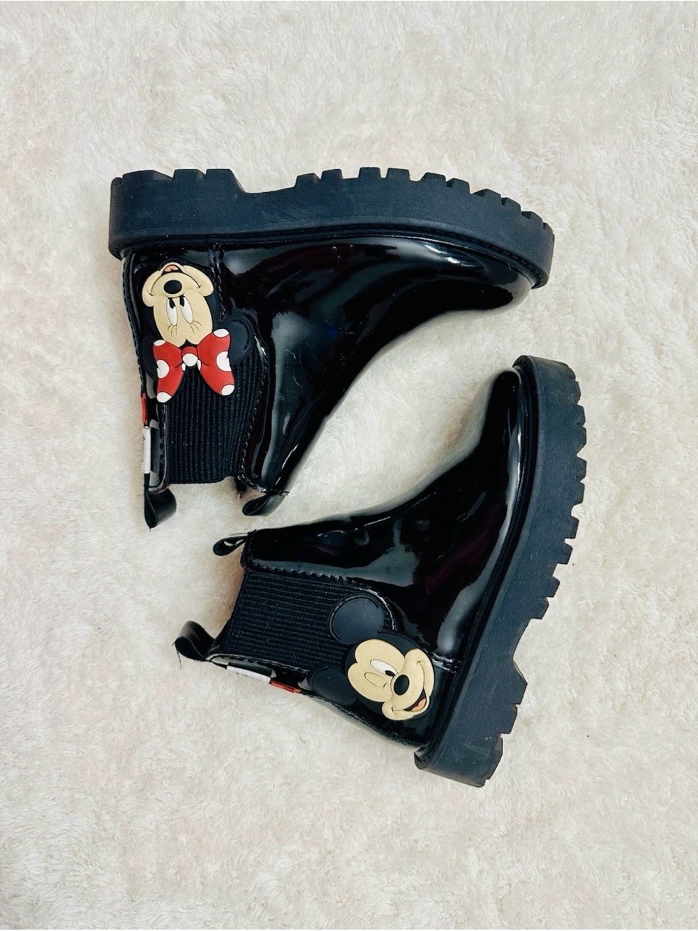 ZARA Mickey Mouse Boots Girl Size 9 (26-27) Black Excellent Condition